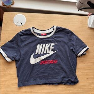Nike Navy Short-Sleeve Sportswear Logo Tee with White & Red Accents